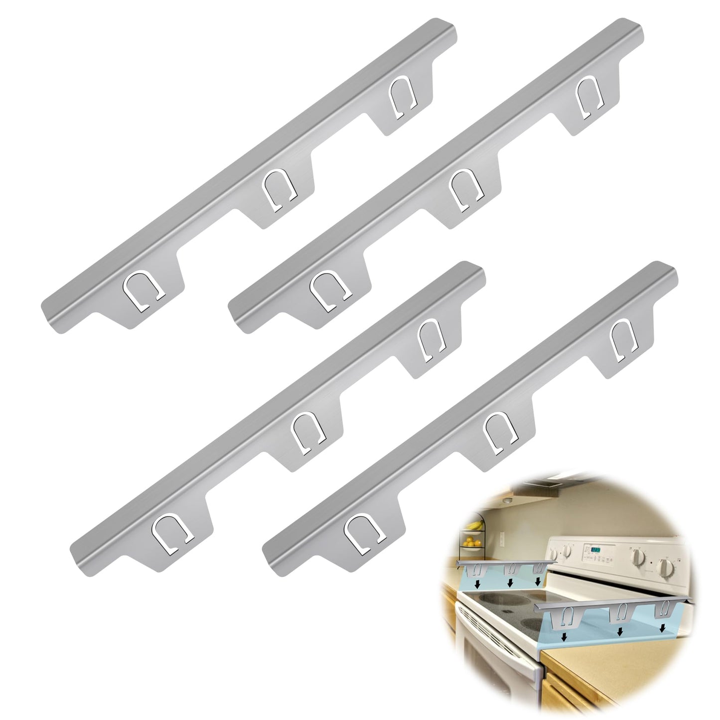 KSWLOR 4PCS Stove Gap Covers Stainless Steel, Stove Top Gap Cover, Retractable Stainless Steel Stove Counter Gap Filler, Counter Oven Gap Space Cover, Kitchen Stove Side Gap Guards