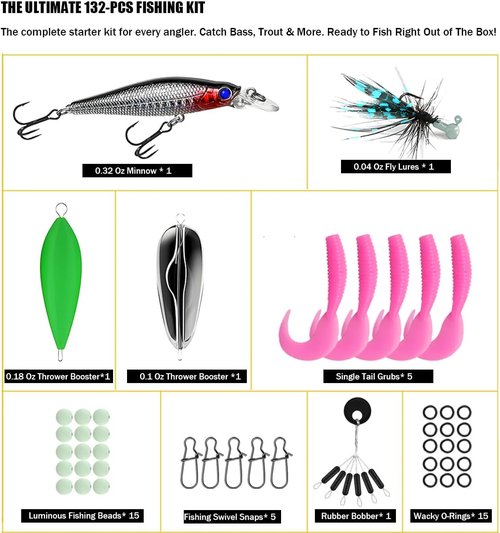 Fishing Lures Kit - 132Pcs Tackle Box with Crankbaits, Hooks & Jigs for Freshwater Bass, Trout & Walleye