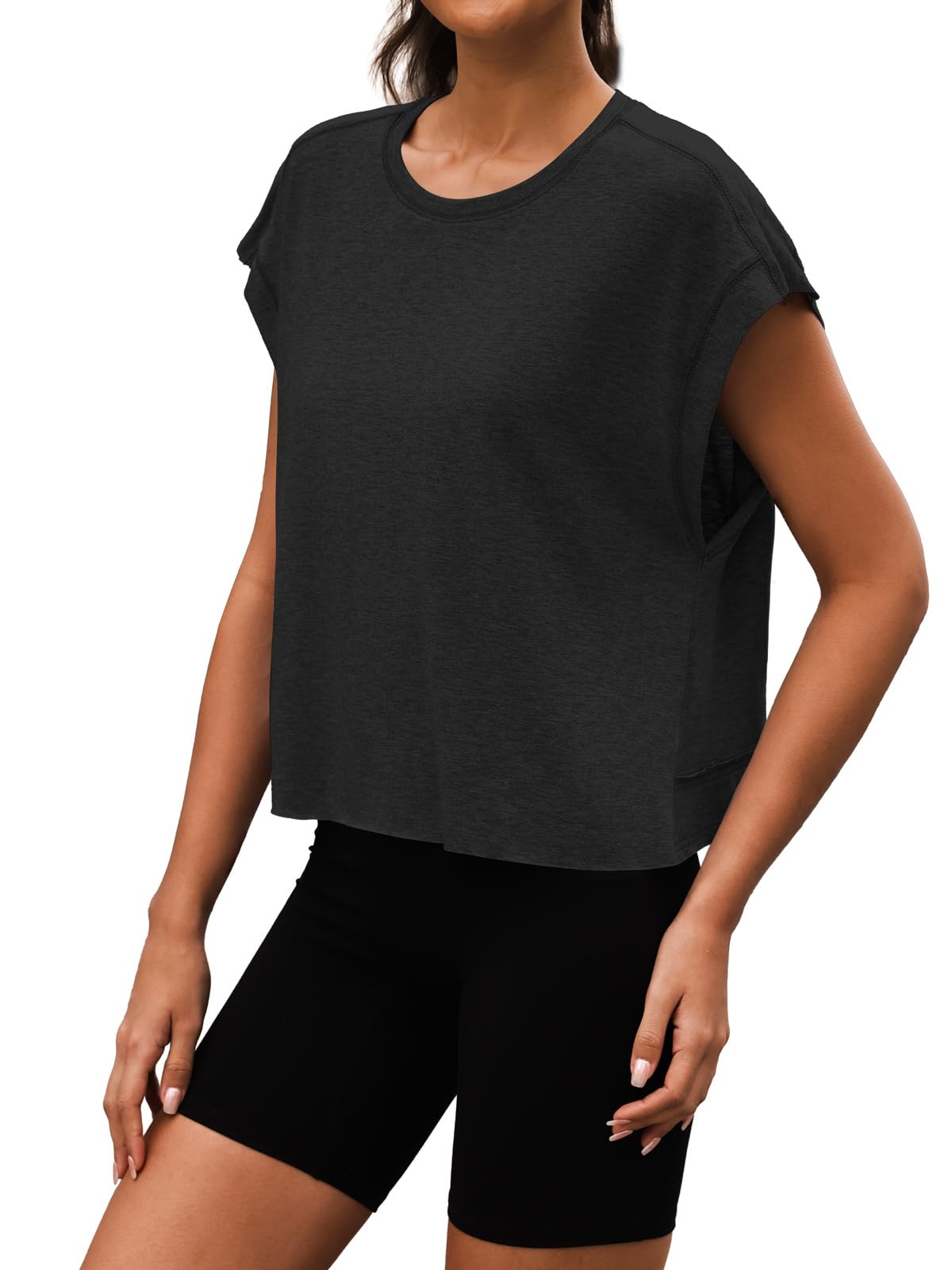 3rd hill Women Open Back Workout Shirts Short Sleeve Tops Casual Yoga Dupes Athletic Gym Running Crop Tees Black S