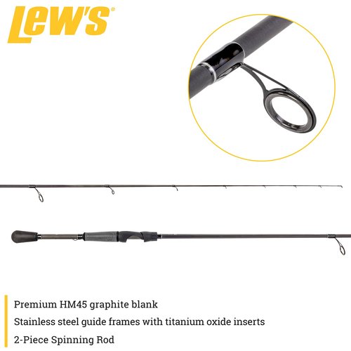 Lew’s TP2 Spinning Fishing Rod, 6-Foot 6-Inch 2-Piece HM45 Graphite Rod, Medium Power Fast Action, Winn Dri-Tac Split-Grip, SoftTouch Reel Seat