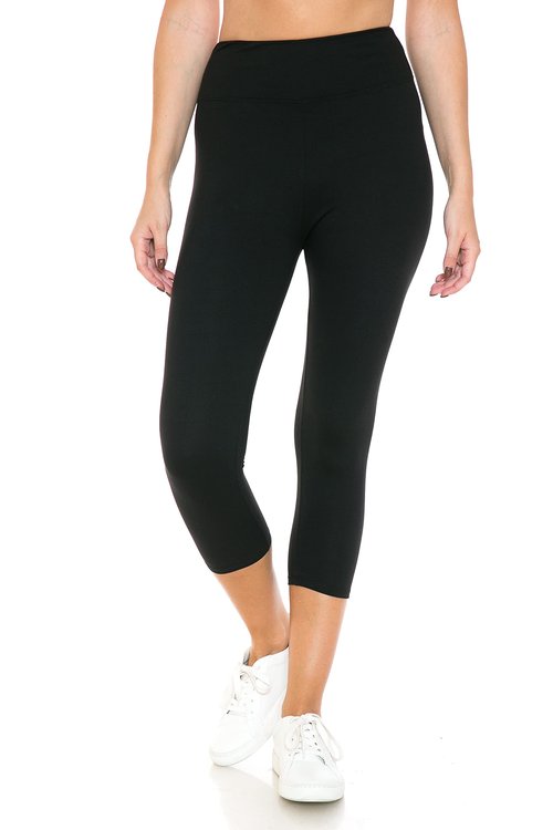 Leggings Depot Women's 3" Waistband Yoga High Waisted Solid Leggings Pants (Full Length, Black, 2X)