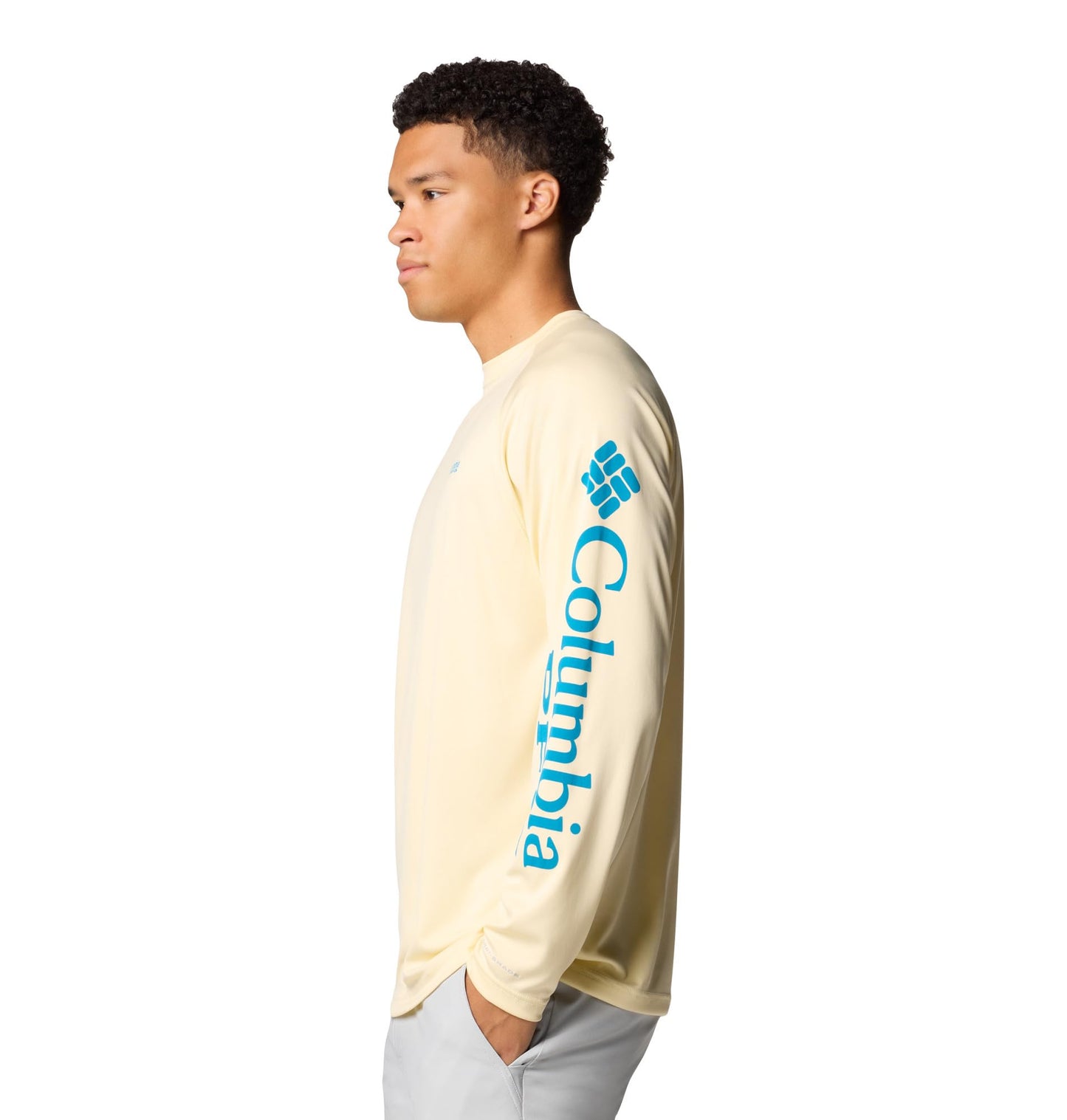 Columbia Men's PFG Terminal Tackle Long Sleeve Fishing Shirt, Lemon Wash/Blue Echo Logo, XX-Large