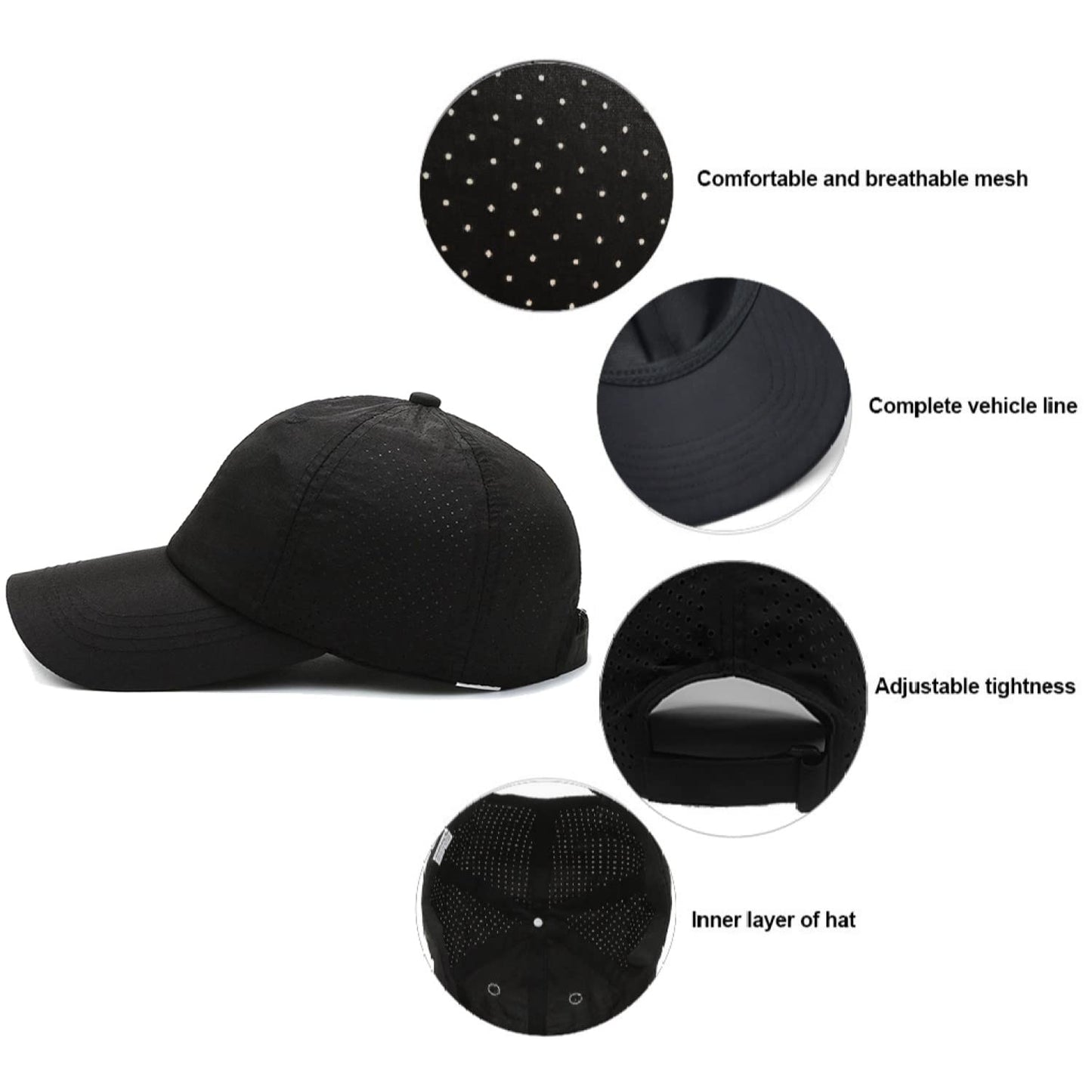 LITSSIN Quick Dry Fit Baseball Cap - UPF 50+ Sun Hat for Fishing, Running