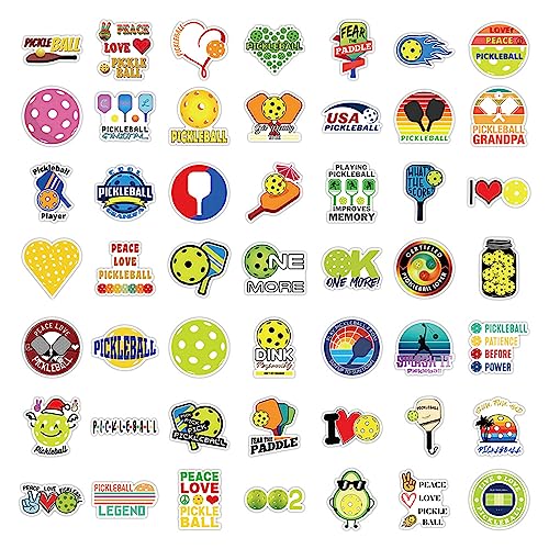 Pickleball Stickers - 50 Cute Vinyl Decals for Laptops & Water Bottles