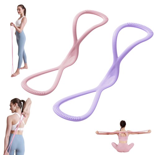 2PC Figure 8 Exercise Bands for Women Men, Victoriousact Resistance Bands, Fullbody Yoga Pulling Rope with Handles for Glutes, Back, Chest Expander Strap (Purple 15lb+ Pink 25lb)