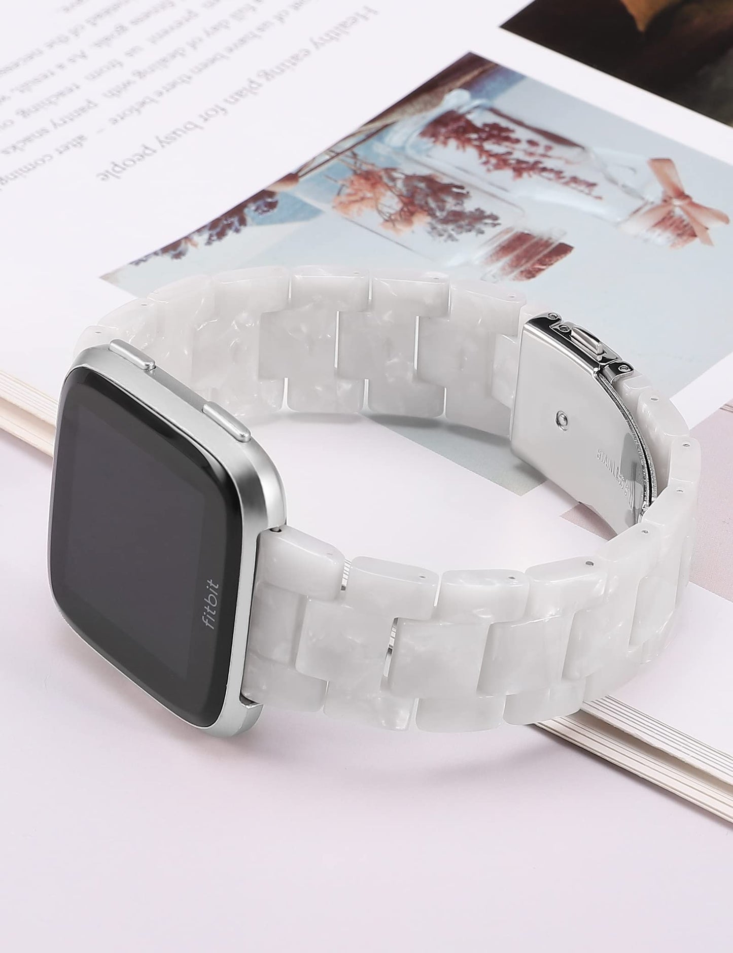 Wearlizer Resin and Stainless Steel Compatible with Fitbit Versa/Versa 2 /Versa Lite/Versa SE Bands Women Men, Lightweight Replacement Compatible with Fitbit Versa,Grey