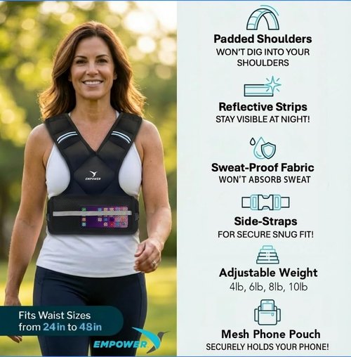 EMPOWER Weighted Vest for Women - Adjustable 4-10lbs or 10-16lbs | Reflective Strips for Safety & Enhanced Workouts