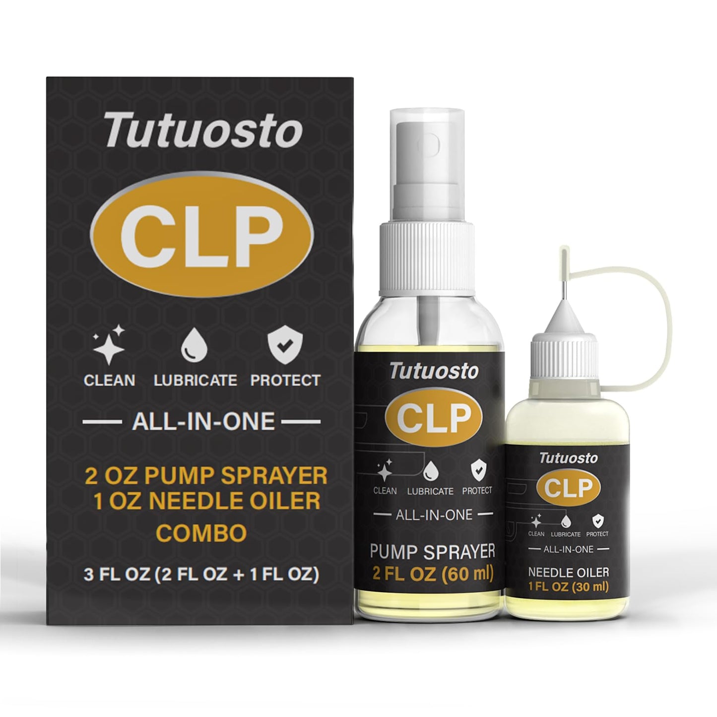 Tutuosto Gun Oil 2 oz & 1 oz Needle Oiler Gun Lubricant, Multi-Purpose Gun Oil and Cleaner – CLP Gun Oil Lubricating Kit, Cleaing, Lubricant, and Protector, Suitable for Most Types of Guns