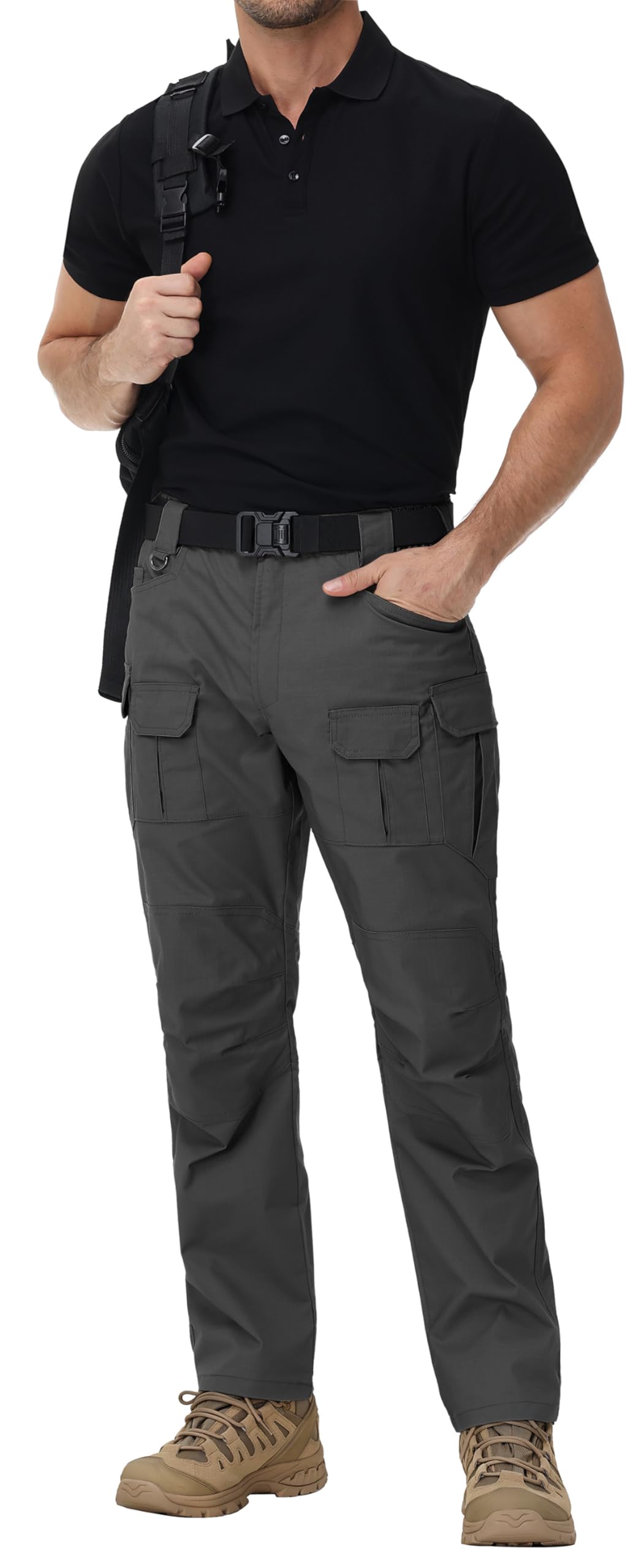 Men's Tactical Pants Water Resistant Stretch Cargo Ripstop Pants Lightweight Outdoor Military EDC Work Hiking Pants Grey 32W×34L