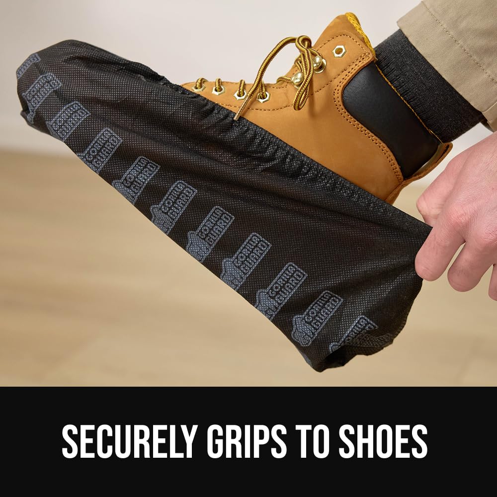 GORILLA GUARD Shoe Covers Disposable, Pack of 50 (25 Pairs) Ankle Booties, Tear and Dust Resistant Accessories for Work, Heavy Duty Safety Boot Cover for Indoors and Outdoors, Secure Fit Black