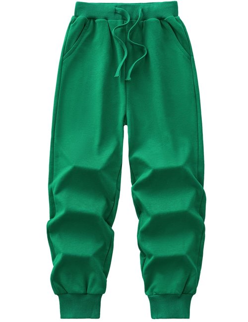 WIYOSHY Kids' Solid Color Drawstring Cotton Sweatpants Jogger Pants for Boys & Girls 4-12Years (US, Numeric, 8, Regular, Pure Green)
