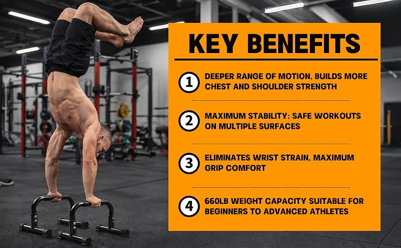 Heavy-Duty Steel Parallettes Push Up Bars with Jump Rope