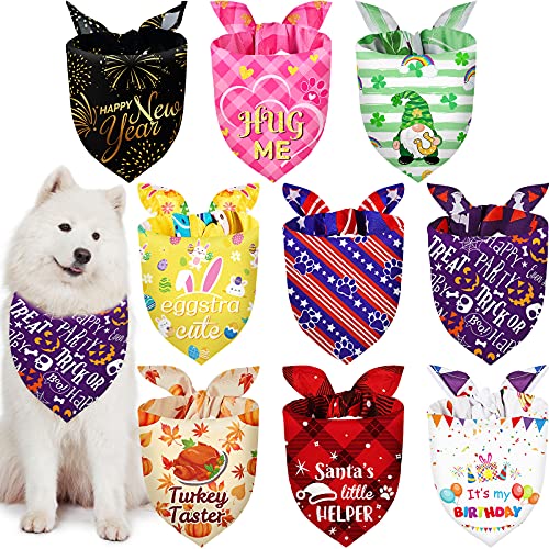 9-Piece Holiday Dog Bandanas - Adjustable & Washable - Fresh