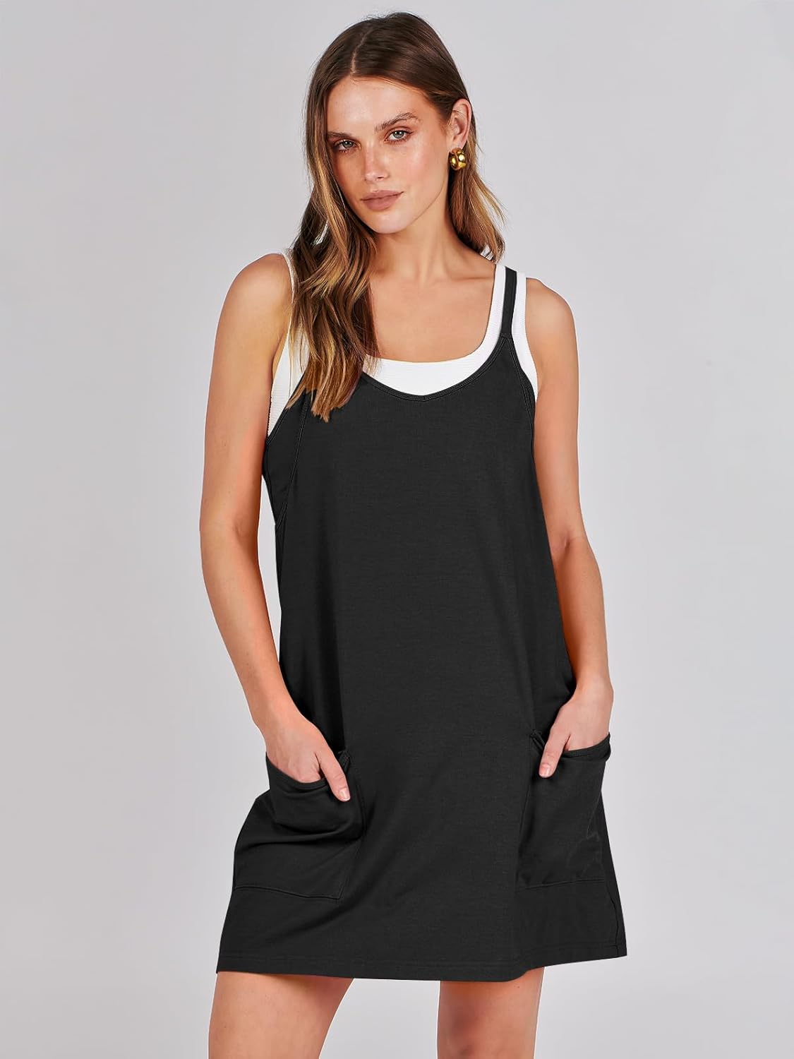 Caracilia Women's Summer Mini Dress - Casual Sleeveless Romper with Built-In Shapewear | Perfect for Tennis & Workouts