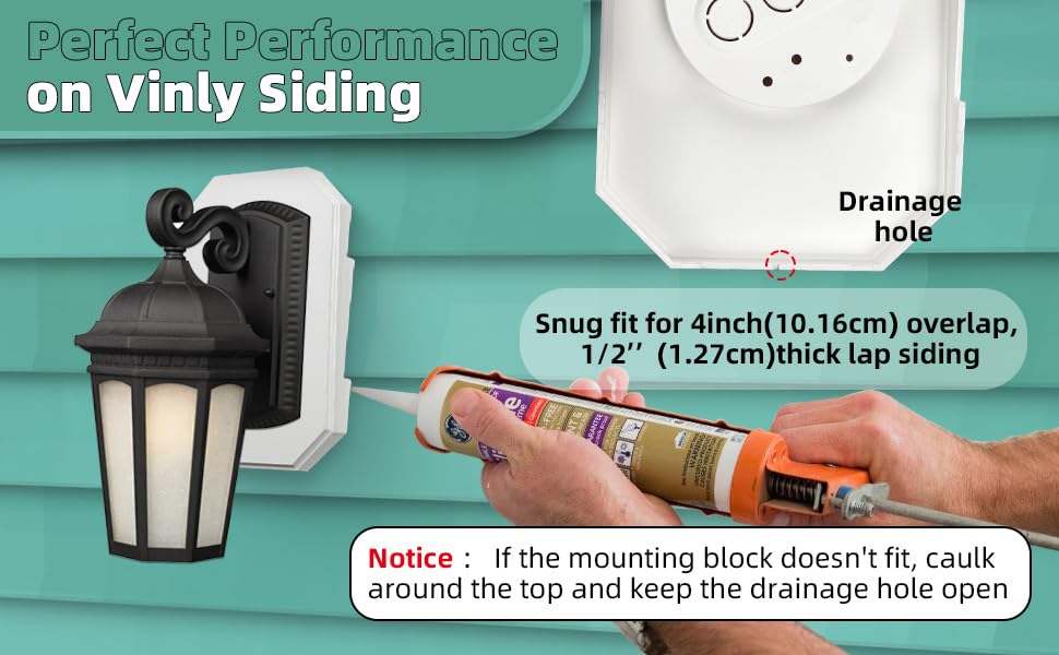 Vinyl Siding Mounting Blocks , Ease of Installation Built-in Electrical Box Outdoor Light Mounting Block, 8141DBL Siding Mounting Plate for 1/2 inch Lap Double and 4 inch Siding, White 1 Pack