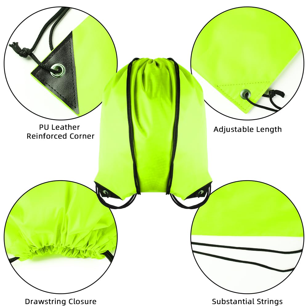 GoodtoU Drawstring Backpacks, 100 Pieces Drawstring Bags Nylon Backpack for Sport, Traveling, Team (Fluorescent Green)