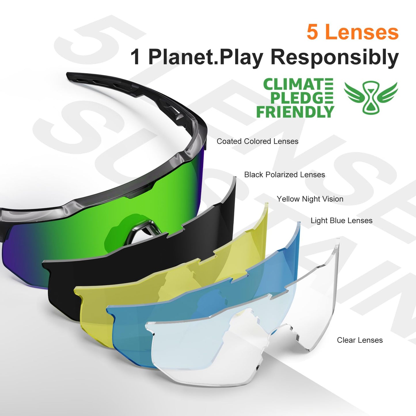 HAAYOT Polarized Sports Sunglasses for Men Women Youth Baseball Cycling Running Softball Biking Glasses 5 Lenses Transparent Gray Green