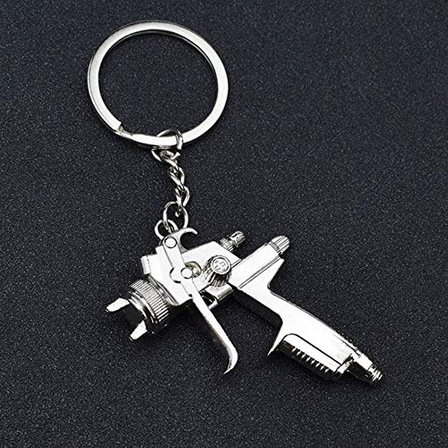 2 Pack Silver Metal Spray Gun Keychains for Shooting Games & Accessories