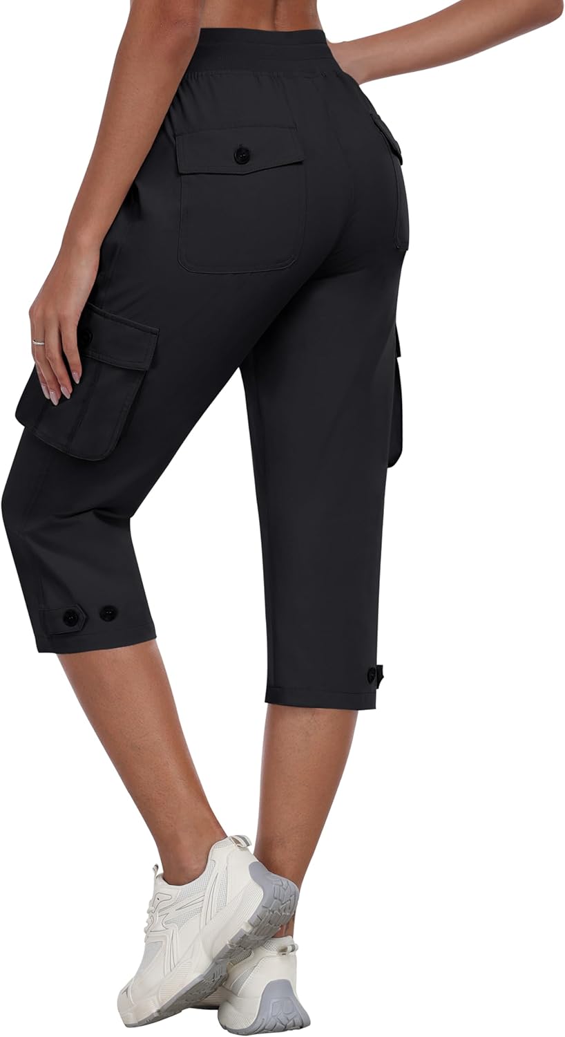 MoFiz Women's Cargo Capris - Lightweight Quick-Dry Travel & Hiking Pants with Pockets