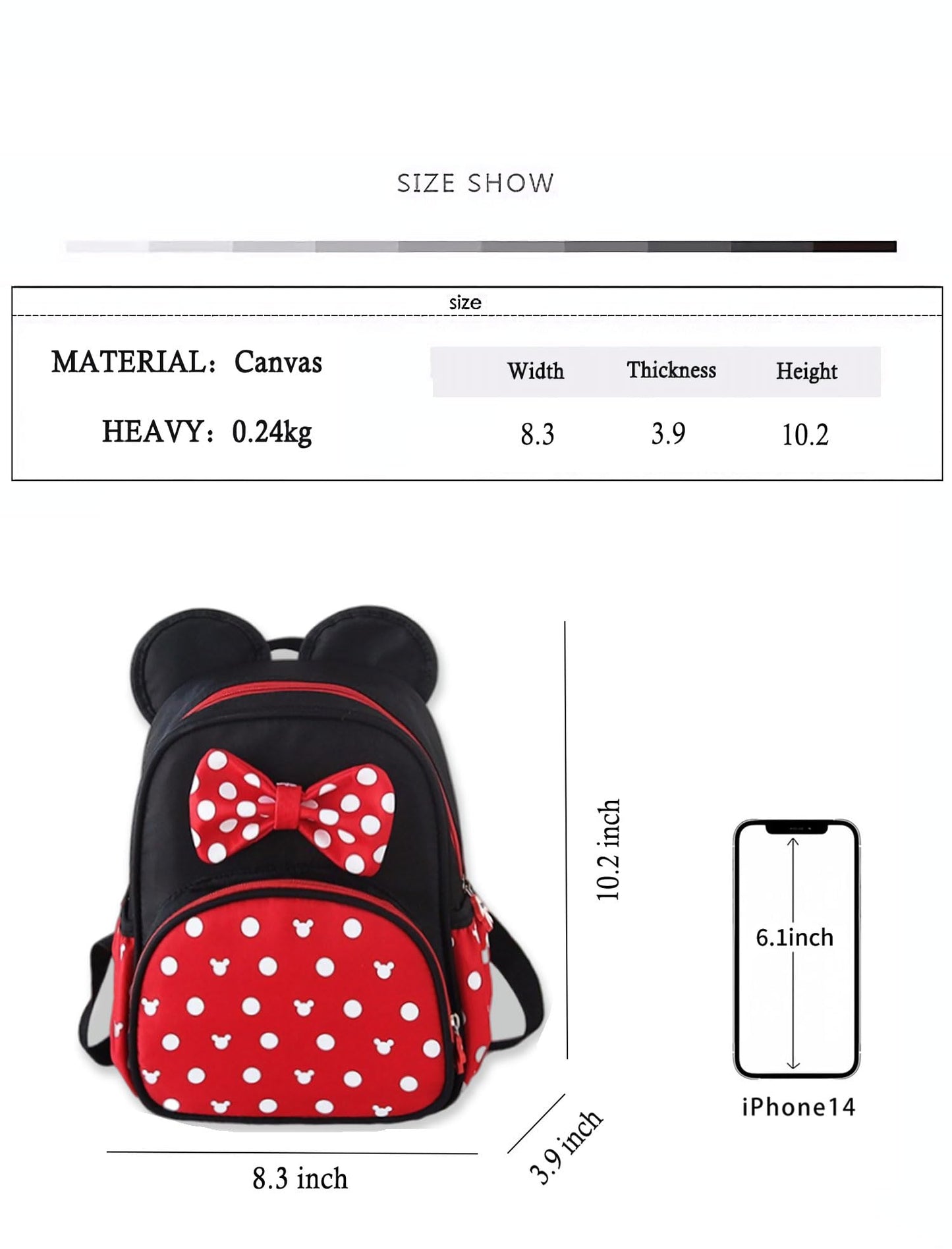 MOMODEER Cute Mini Backpacks, Red Cartoon Bag, Mouse Ears Bowknot Travel Daypack
