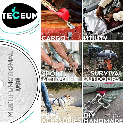 TECEUM 1.5in Webbing 10 Yards - Heavy Duty Outdoors Crafting White