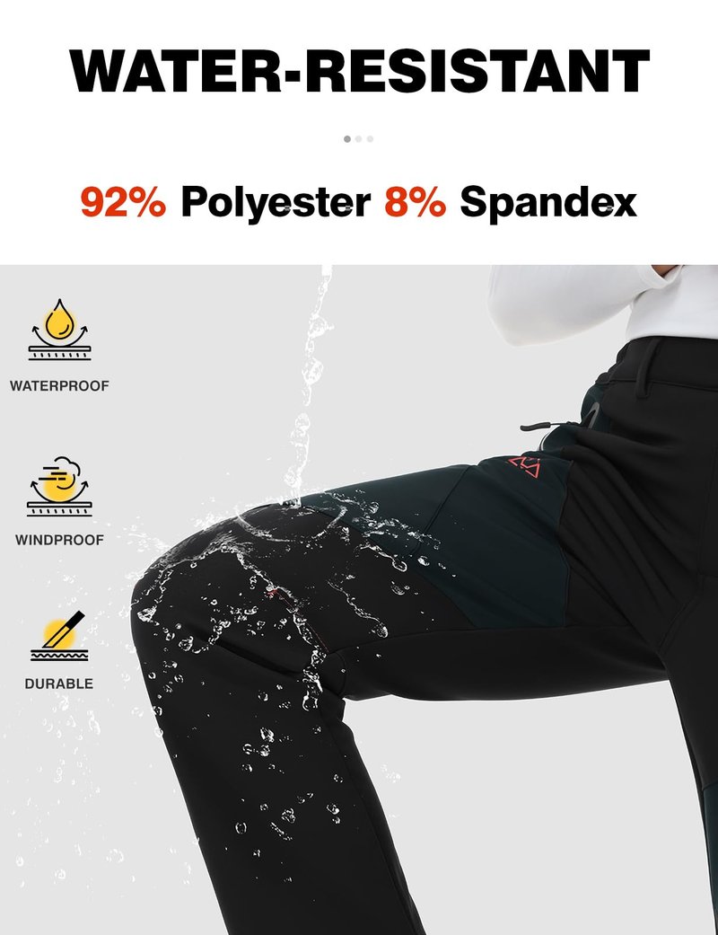 TBMPOY Women's Fleece Lined Ski Snow Pants Waterproof Winter Cargo Hiking Warm Thermal Softshell Insulated Outdoor Pant Black M