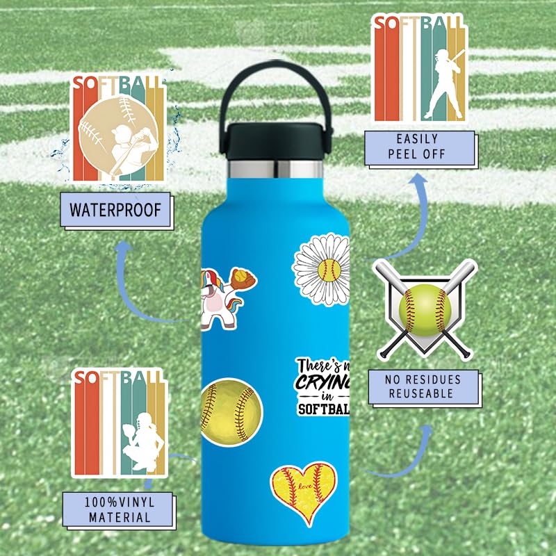 Softball Stickers - 100 Pack Waterproof Vinyl Decals for Personalization