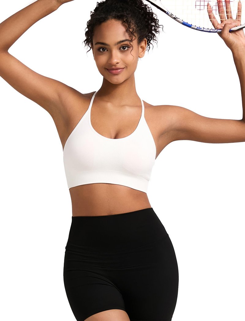 RUNNING GIRL Sports Bras for Women,Sexy Crisscross Back Seamless Padded Sports Bra Medium Support with Removable Pads(2935Black+Grey+White_M)