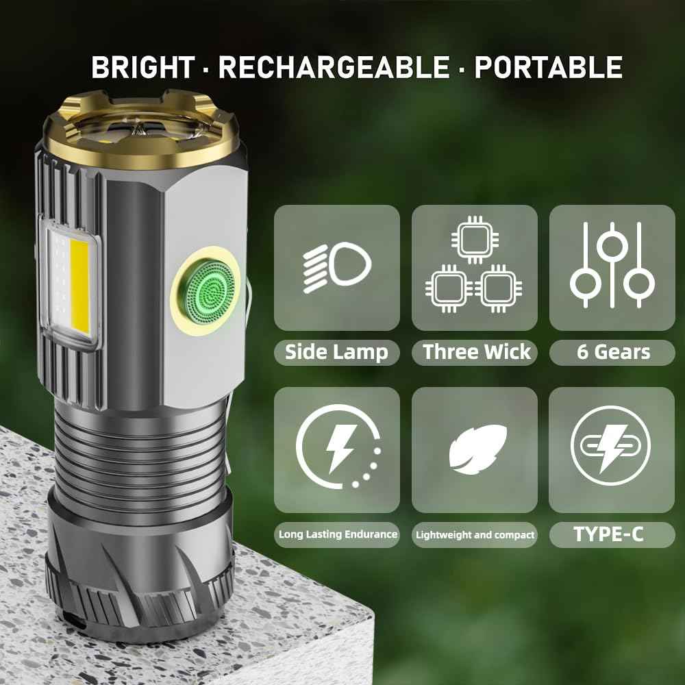 AIERSEN mini LED Flashlight with Magnetic Base and Side Clip, 6 Modes, high Brightness Small Flashlight, IPX6 Waterproof, is The Best Small Flashlight for Camping, Travel, and Emergency situations