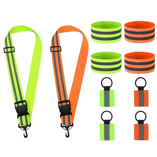 Reflective Running Gear 2 Sets, 10 Pcs Reflective Sash and Armbands for Walking at Night, High Visibility Safety Vest Alternative for Runners, Cycling, Dog Walking - 2 Sashes, 4 Bands, 4 Keychains