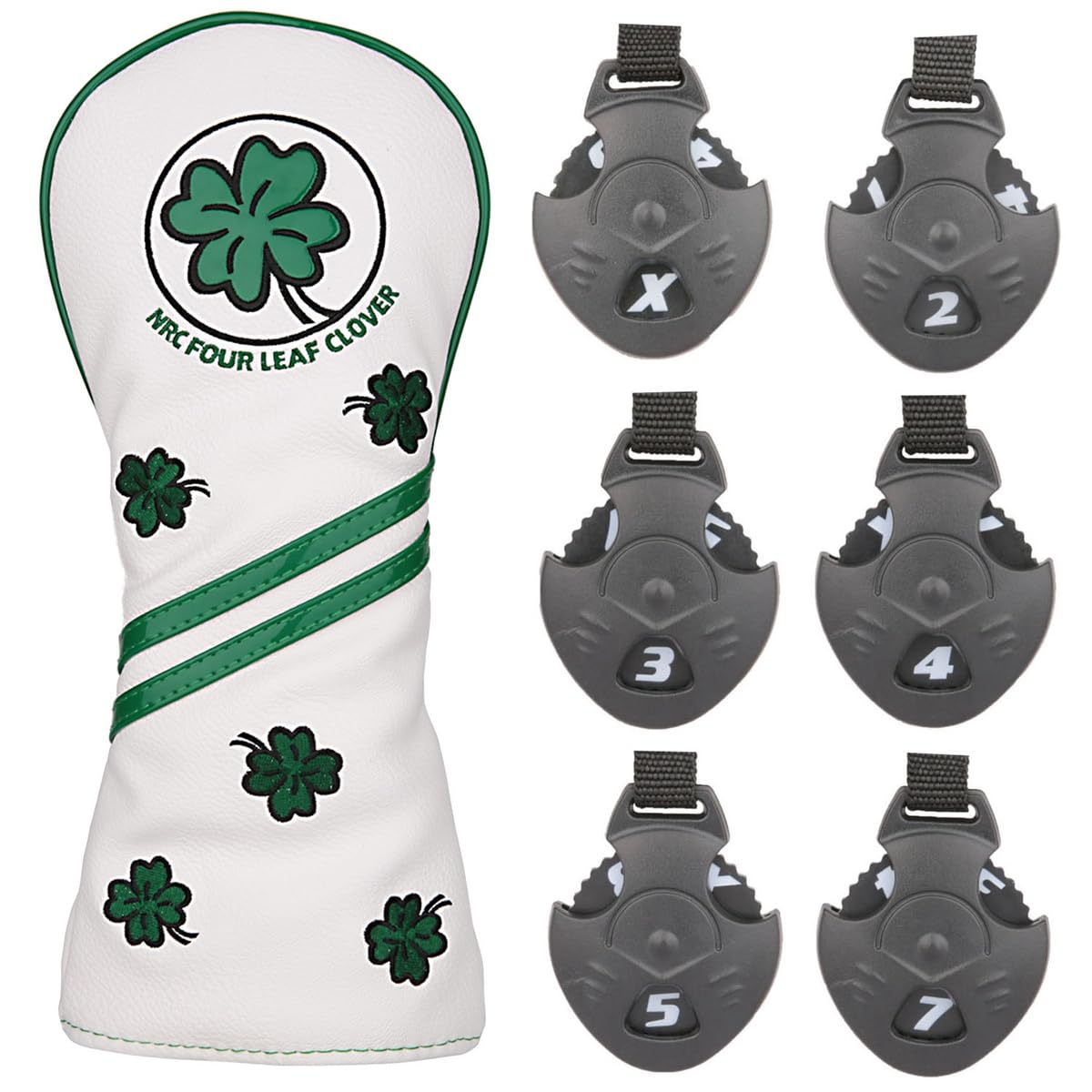 White Leather Lucky Clover Golf Club Fairway Wood Head Cover 3 5 Wood Cover for Taylormade Callaway Ping