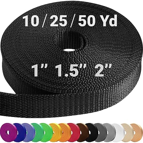 Heavy Duty Polypropylene Webbing Strap - Black, 1" x 10 Yards