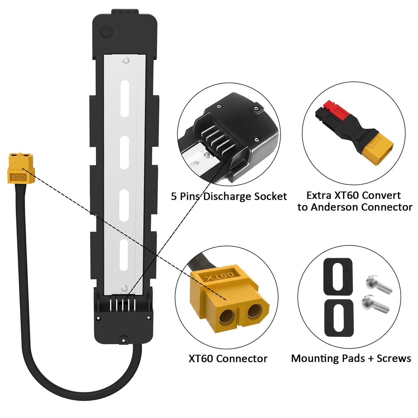 YASCO Ebike Battery Base Bottom Holder for Electric Bike Battery Mounting Plate Bracket with Connector for Polly DP-5 6 7 9(5 PINS), Base No Controller Space