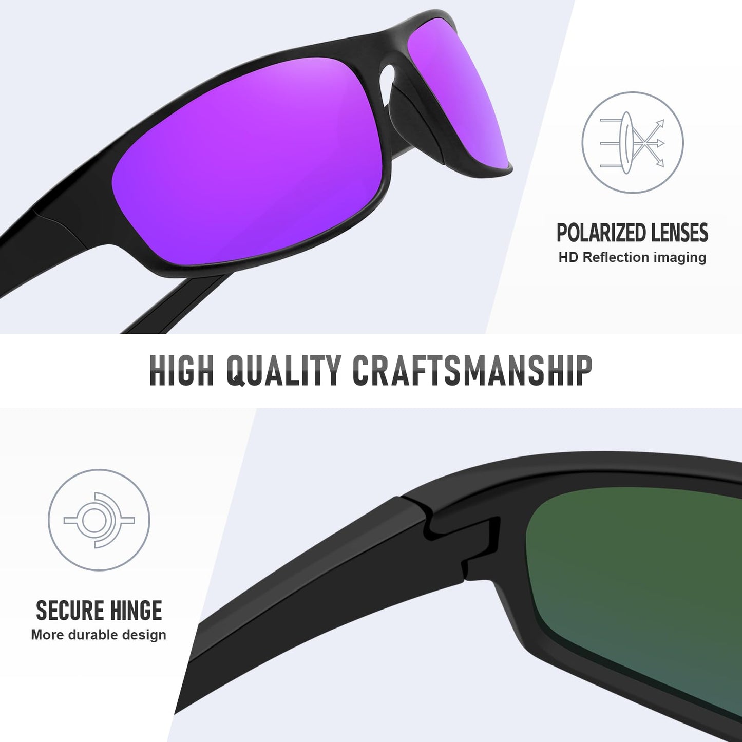 Ofwin Sports Polarized Sunglasses for Men Women Wrap Around Sun Glasses Fishing Cycling Driving Running UV Protection Clear Frame/Blue Mirror Lens