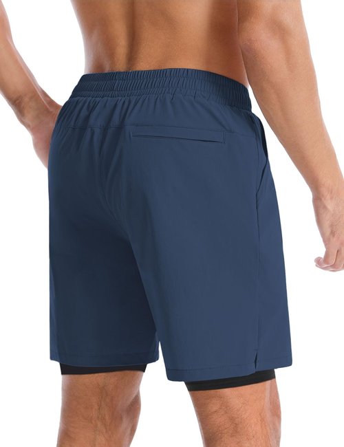 Aolesy Men’s 2 in 1 Running Shorts 5 Inch Quick Dry Workout Gym Shorts with Pockets Tennis Training Athletic Shorts with Liner for Men Navy Blue