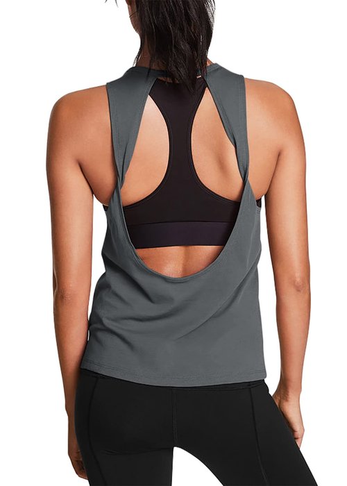 Mippo Workout Tops for Women Yoga Tops Open Back Workout Tanks Backless Shirts Sports Running Athletic Clothes Dark Gray L