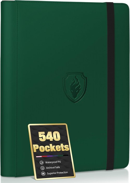 Fabmaker Premium 9 Pocket Card Binder - Sturdy Album for 540 Trading Cards | Dark Green Color