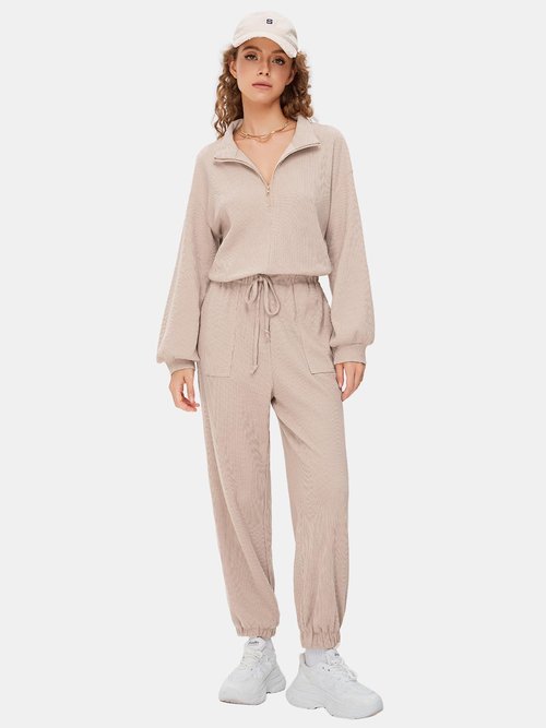 EXLURA Women's Fall 2 Piece Waffle Lounge Set Sweatsuit 2024 Travel Half Zip Sweatshirts Pants Jogging Tracksuit Outfits