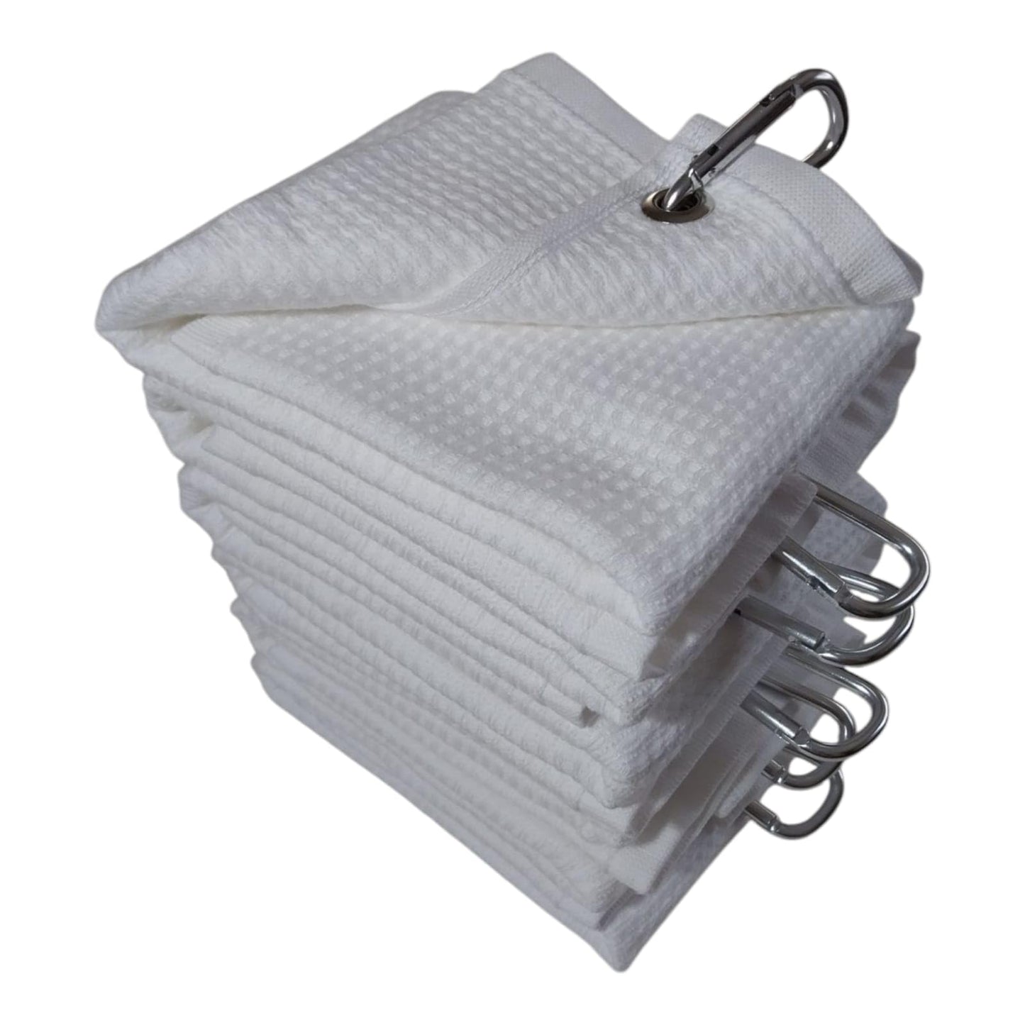 3 Pack -12"x19" Tri-fold Golf Towel with Metal Bag Clip, Cotton Terry-Waffle Cloth Golf Towels for Men&Women Lover Boyfriend Dad Gifts(White)