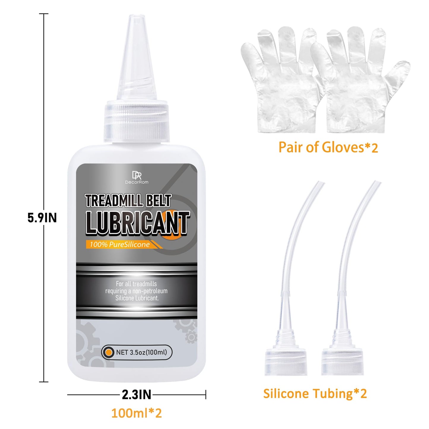 DecorRom Silicone Treadmill Lubricant - 7oz Treadmill Lube with Application Tubes, 100% Silicone Oil for Most Treadmill Lubrication - High Temperature Resistant, Non-Toxic Odorless Treadmill Oil