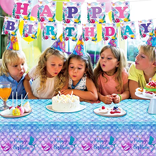Mermaid Birthday Tablecloth - 54 x 108 Inch Waterproof Party Table Cover