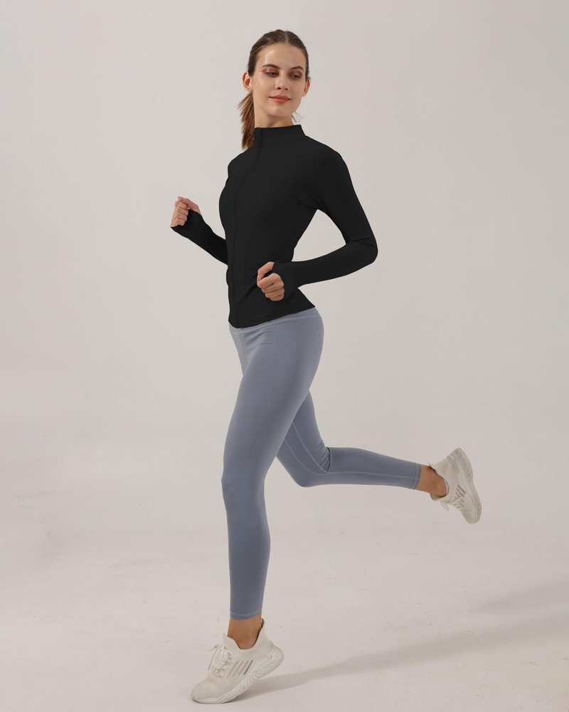 Locachy Women's Slim Fit Full Zip Athletic Running Sports Workout Jacket with Thumb Holes Style 02 Black M