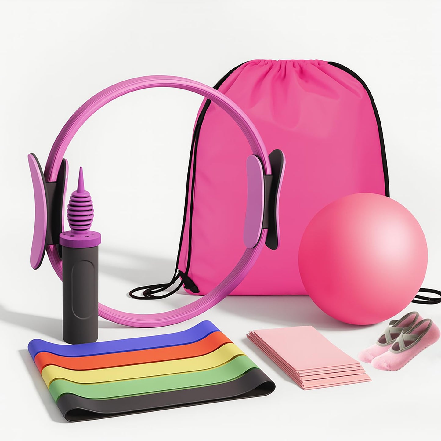 Pilates Essentials Kit for Women, Home Pilates Kit – 12" Pilates Ring, 9" Pilates Ball, Stretching Strap, 5 Resistance Bands, Yoga Socks, Pilates Kit for Home Workouts, Core Strength & Flexibility