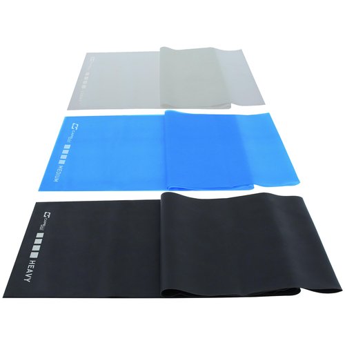 Capelli Sport Resistance Bands, Light, Medium and Heavy Exercise Flat Bands, Multicolor, 46 Inch, Pack of 3, Gray Blue Black