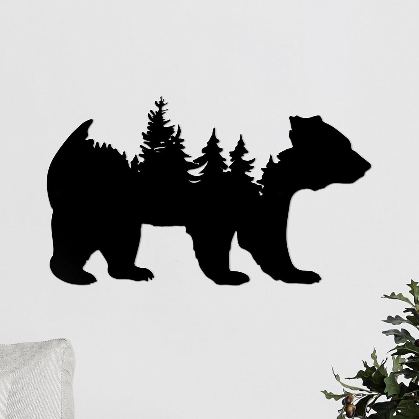 Resama Metal Wall Art - Rustic Pine Tree & Bear Design | Modern Wilderness Decor for Indoor & Outdoor Spaces (Black)