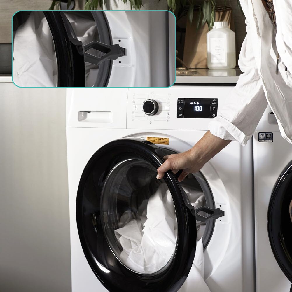 Lwuey Front Load Washer Door Prop, Washing Machine Door Prop Stopper Flexible Mouth Shape Strong Washes Doors Stoping Props Prevent Accidental Closing Keep Dry for Home with 3 Adhesive Sheets(Black)