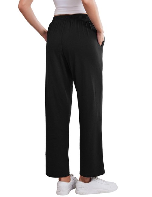 Deyeek Post Surgery Tear Away Pants Women 2 Side Snaps Wide Leg Sweatpants Adaptive Pants for Hip Surgery Recovery Women Black