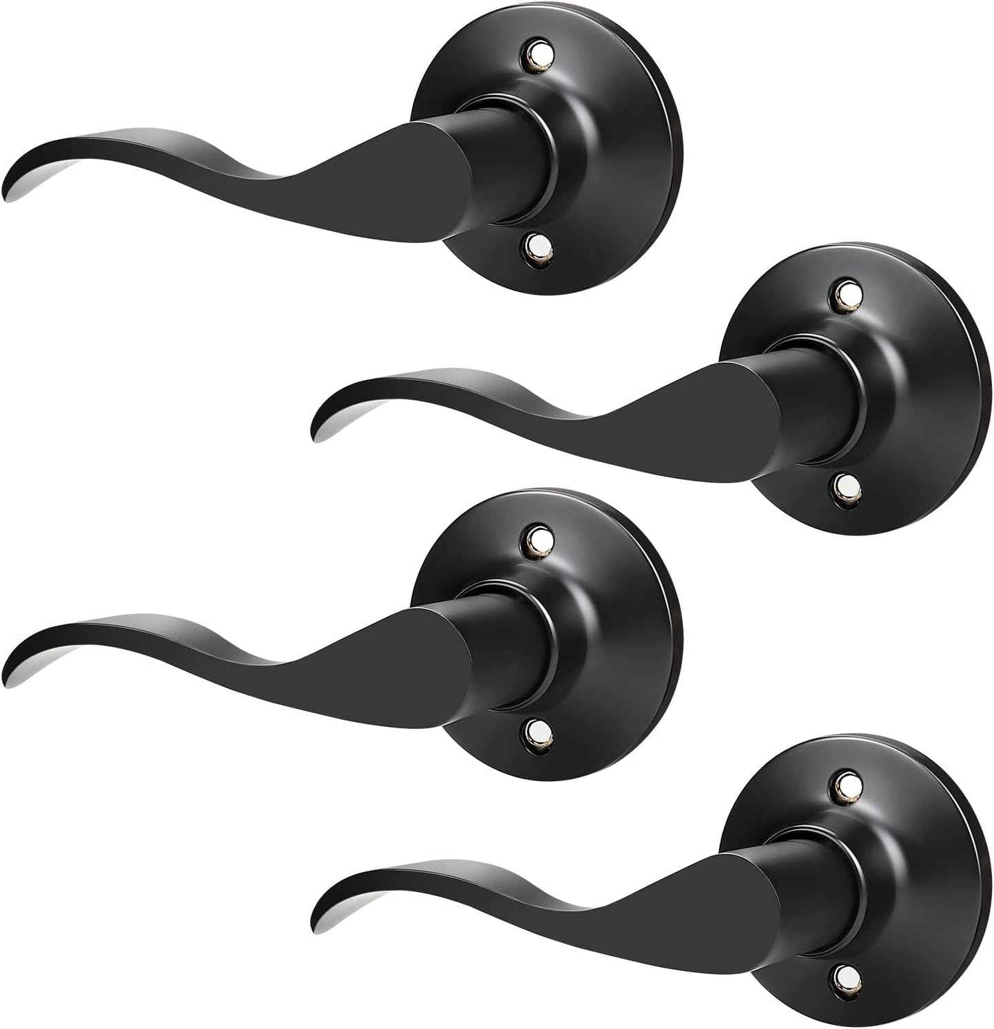 Black Privacy Door Levers - 6 Pack Keyless Modern Wave Handles for Bedrooms