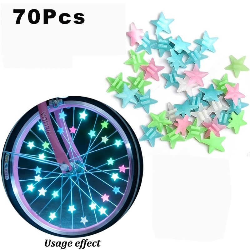 70pcs Glow in the Dark Bicycle Spoke Beads - Star Shape