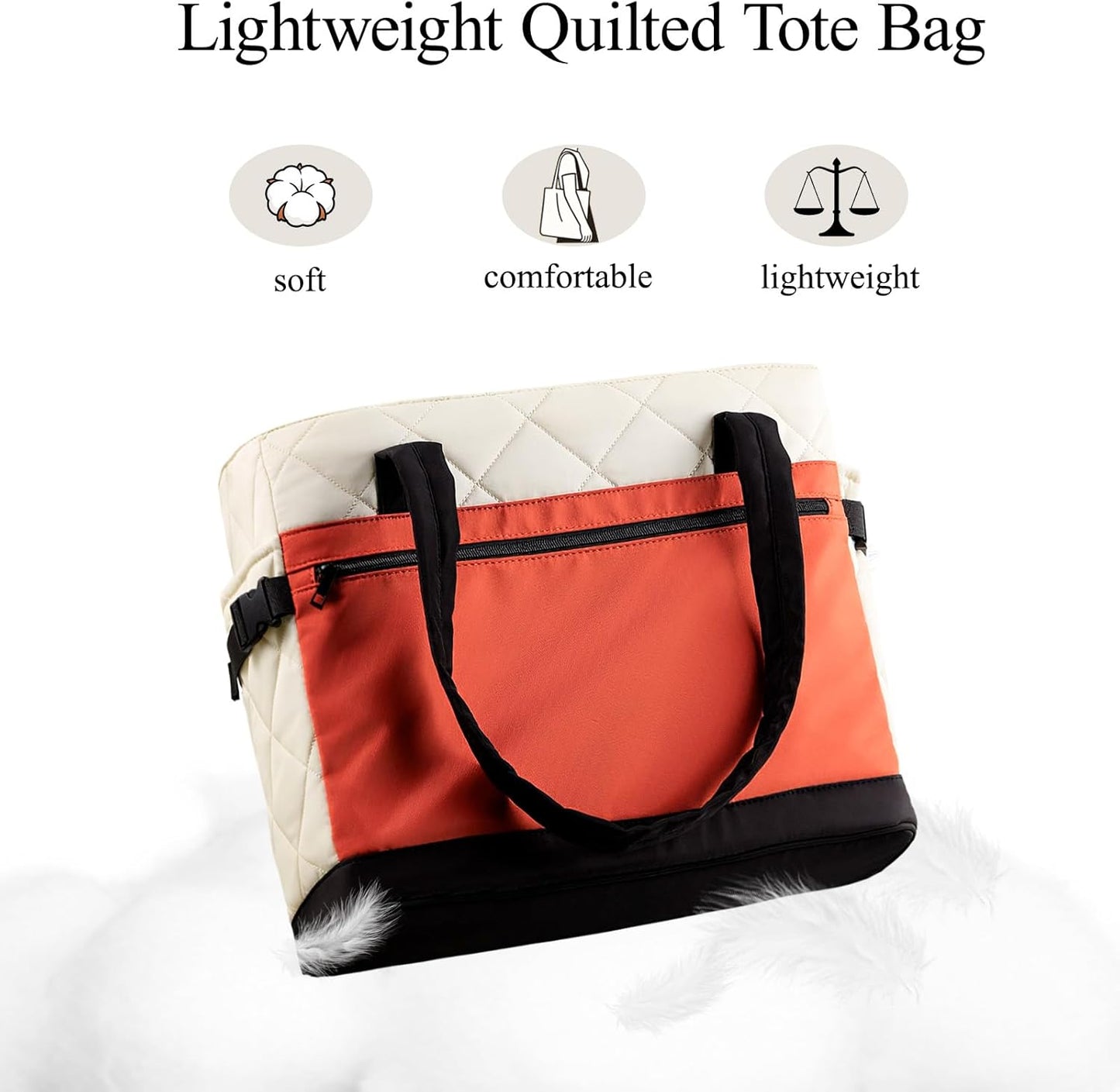 Skiennix Puffer Tote Bag - Stylish Work Bag with Cup Holder & Compartments | Quilted Design for Travel
